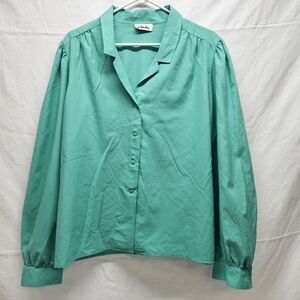 Vintage 80's Jo Hardin Blouse Womens XL teal 100% Polyester Made In USA